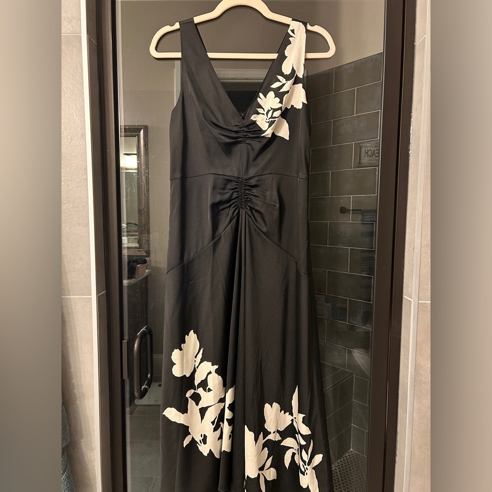 VINCE silky midi v-neck black dress